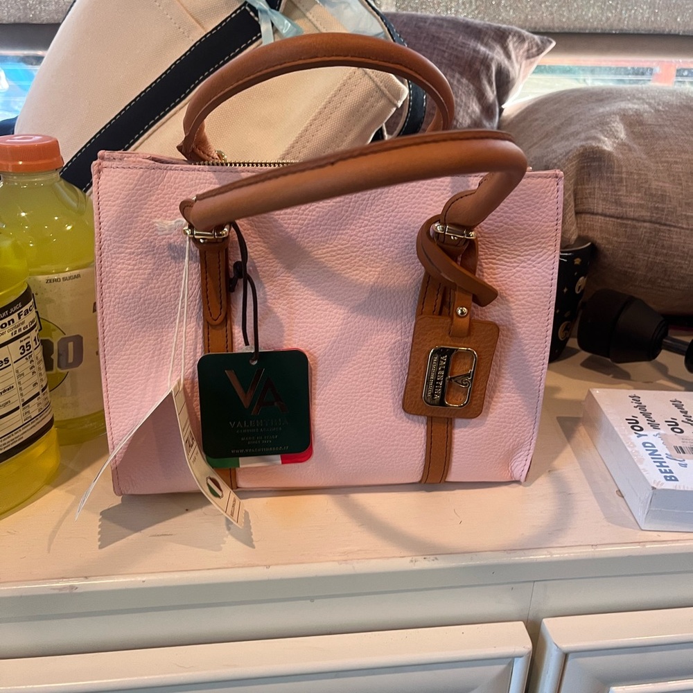 Pink and Tan Women's Real Leather Handbag